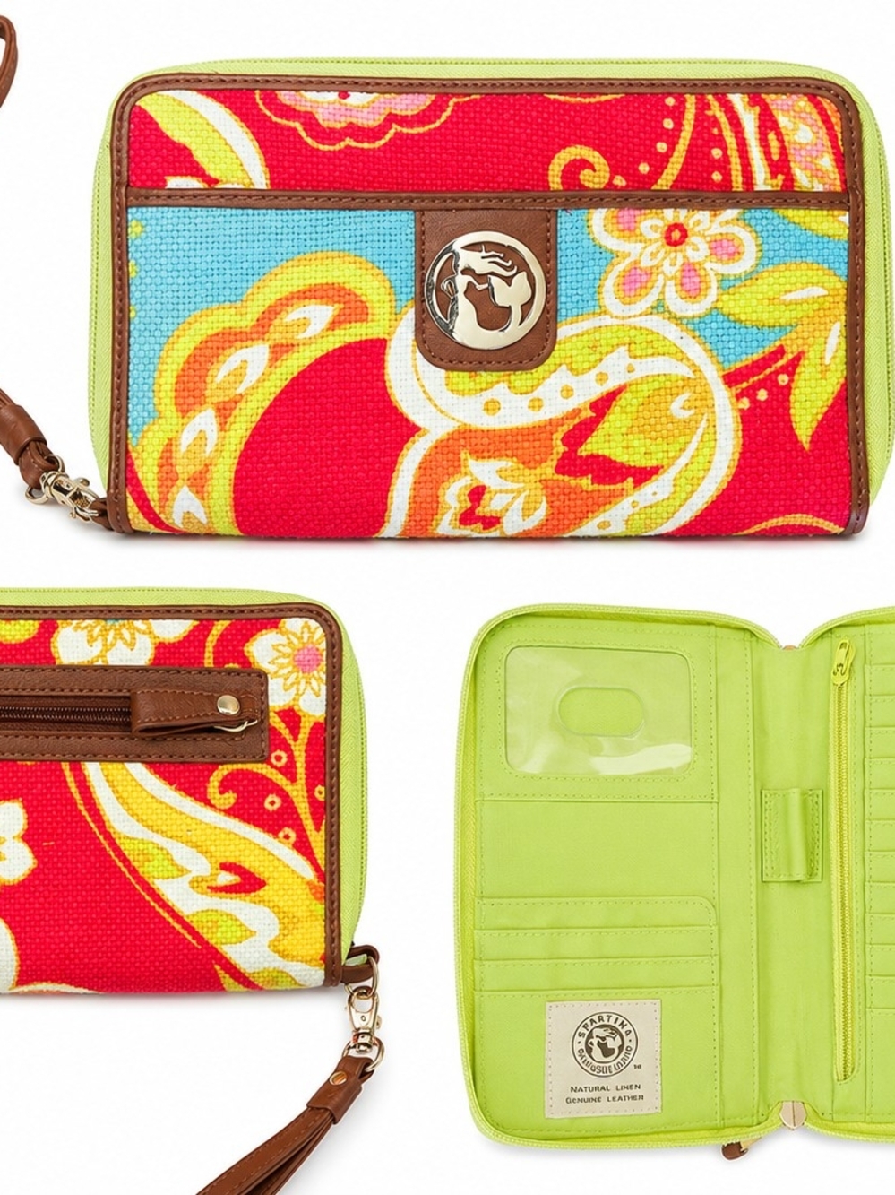 Spartina Lime Paisley Canvas Wristlet Wallet